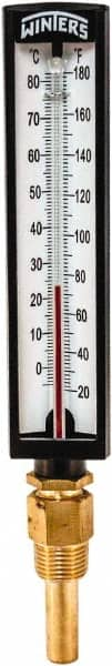 Winters - 20 to 180°F, Industrial Thermometer with Standard Thermowell - 2 Inch Immersion Length, 1.825 Inch Stem Length, 10 Inch Long, 1/2 Inch Thread - Benchmark Tooling