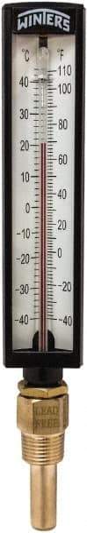 Winters - -40 to 110°F, Industrial Thermometer with Standard Thermowell - 2 Inch Immersion Length, 1.825 Inch Stem Length, 10 Inch Long, 1/2 Inch Thread - Benchmark Tooling