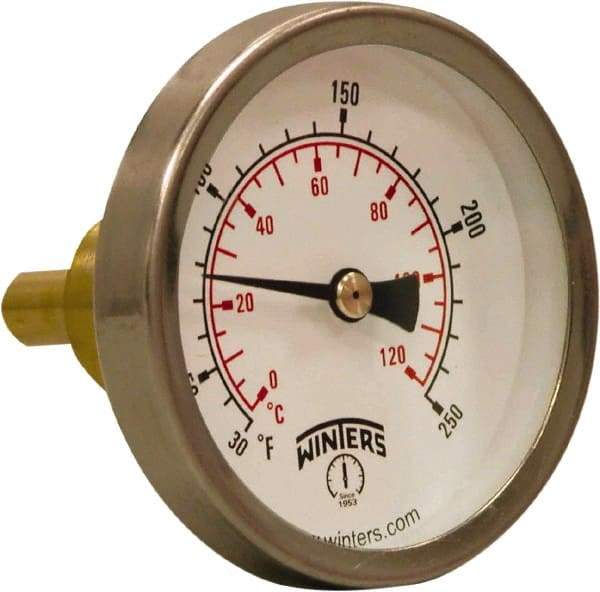 Winters - 30 to 250°F, Industrial Thermometer with Standard Thermowell - 1 Inch Immersion Length, 2.012 Inch Stem Length, 2 Inch Long, 3/4 Inch Thread - Benchmark Tooling