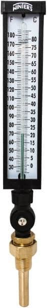 Winters - 30 to 180°F, Industrial Thermometer with Standard Thermowell - 3 Inch Immersion Length, 3-1/2 Inch Stem Length, 17 Inch Long, 3/4 Inch Thread - Benchmark Tooling