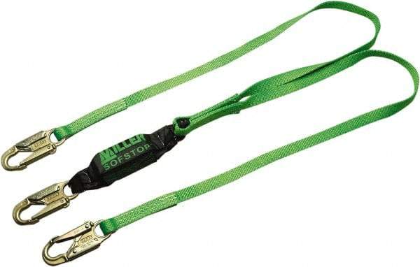 Miller - 6' Long, 310 Lb Capacity, 2 Leg Locking Snap Hook Harness Lanyard - Webbing, Locking Snap Hook Anchorage Connection - Benchmark Tooling