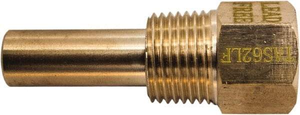 Winters - 2-1/2 Inch Overall Length, 1/2 Inch Thread, Brass Thermowell - 1.3 Inch Insertion Length - Benchmark Tooling