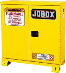 Jobox - 2 Door, 1 Shelf, Yellow Steel Standard Safety Cabinet for Flammable and Combustible Liquids - 49" High x 46-3/32" Wide x 19-5/8" Deep, Manual Closing Door, 30 Gal Capacity - Benchmark Tooling