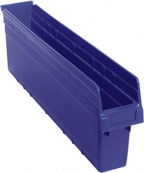 Quantum Storage - 23-5/8" Deep, Blue Polypropylene Hopper Shelf Bin - 8" High x 4-3/8" Wide x 23-5/8" Long - Benchmark Tooling