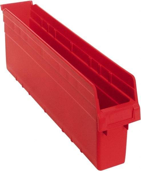 Quantum Storage - 23-5/8" Deep, Red Polypropylene Hopper Shelf Bin - 8" High x 4-3/8" Wide x 23-5/8" Long - Benchmark Tooling