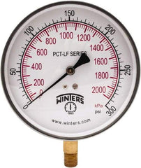 Winters - 4-1/2" Dial, 1/4 Thread, 0-300 Scale Range, Pressure Gauge - Lower Connection Mount, Accurate to 0.01% of Scale - Benchmark Tooling