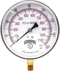 Winters - 4-1/2" Dial, 1/4 Thread, 0-160 Scale Range, Pressure Gauge - Lower Connection Mount, Accurate to 0.01% of Scale - Benchmark Tooling