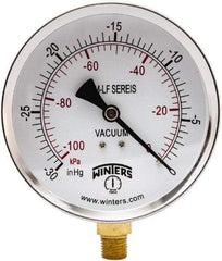 Winters - 4" Dial, 1/4 Thread, 30" HG Vac Scale Range, Pressure Gauge - Lower Connection Mount, Accurate to 3-2-3% of Scale - Benchmark Tooling