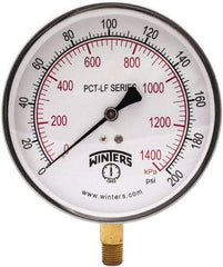 Winters - 4-1/2" Dial, 1/4 Thread, 0-200 Scale Range, Pressure Gauge - Lower Connection Mount, Accurate to 0.01% of Scale - Benchmark Tooling