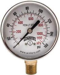 Winters - 2-1/2" Dial, 1/4 Thread, 0-160 Scale Range, Pressure Gauge - Lower Connection Mount, Accurate to 3-2-3% of Scale - Benchmark Tooling