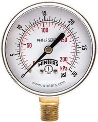 Winters - 2-1/2" Dial, 1/4 Thread, 0-30 Scale Range, Pressure Gauge - Lower Connection Mount, Accurate to 3-2-3% of Scale - Benchmark Tooling