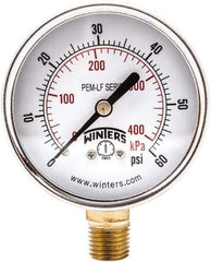 Winters - 2-1/2" Dial, 1/4 Thread, 0-60 Scale Range, Pressure Gauge - Lower Connection Mount, Accurate to 3-2-3% of Scale - Benchmark Tooling