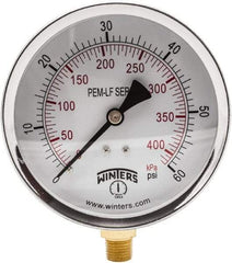 Winters - 4" Dial, 1/4 Thread, 0-60 Scale Range, Pressure Gauge - Lower Connection Mount, Accurate to 3-2-3% of Scale - Benchmark Tooling