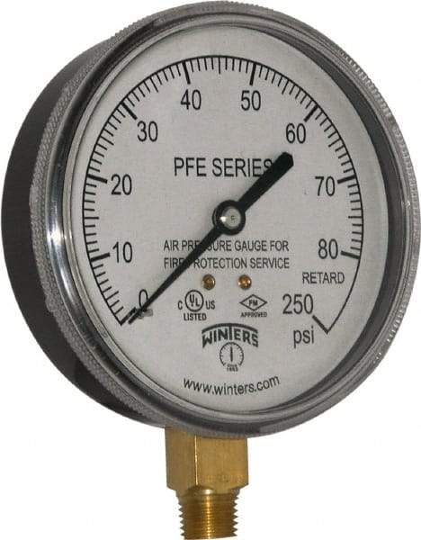 Winters - 3-1/2" Dial, 1/4 Thread, 0-250 Scale Range, Pressure Gauge - Lower Connection Mount, Accurate to 3-2-3% of Scale - Benchmark Tooling