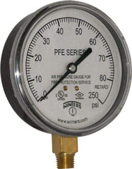 Winters - 3-1/2" Dial, 1/4 Thread, 0-250 Scale Range, Pressure Gauge - Lower Connection Mount, Accurate to 3-2-3% of Scale - Benchmark Tooling