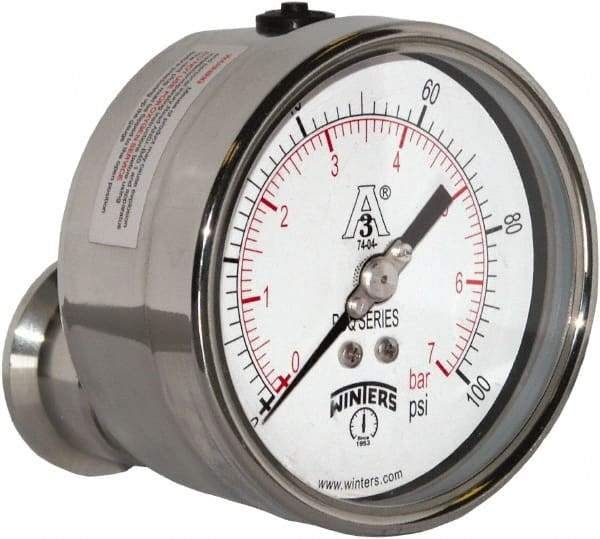 Winters - 4" Dial, 1-1/2 Thread, 0-100 Scale Range, Pressure Gauge - Center Back Connection Mount, Accurate to 0.01% of Scale - Benchmark Tooling