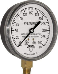 Winters - 3-1/2" Dial, 1/4 Thread, 0-300 Scale Range, Pressure Gauge - Lower Connection Mount, Accurate to 3-2-3% of Scale - Benchmark Tooling