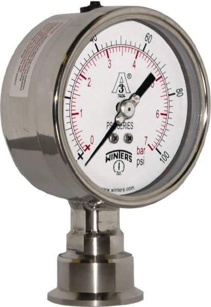 Winters - 4" Dial, 1-1/2 Thread, 0-100 Scale Range, Pressure Gauge - Lower Connection Mount, Accurate to 0.01% of Scale - Benchmark Tooling