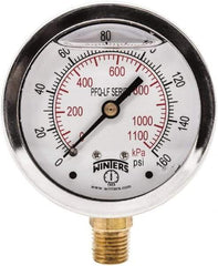 Winters - 2-1/2" Dial, 1/4 Thread, 0-160 Scale Range, Pressure Gauge - Lower Connection Mount, Accurate to 1.5% of Scale - Benchmark Tooling