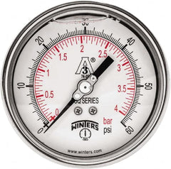 Winters - 4" Dial, 1-1/2 Thread, 0-60 Scale Range, Pressure Gauge - Center Back Connection Mount, Accurate to 0.01% of Scale - Benchmark Tooling