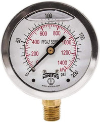 Winters - 2-1/2" Dial, 1/4 Thread, 0-200 Scale Range, Pressure Gauge - Lower Connection Mount, Accurate to 1.5% of Scale - Benchmark Tooling