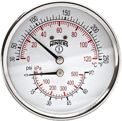 Winters - 3" Dial, 1/2 Thread, 0-75 Scale Range, Pressure Gauge - Center Back Connection Mount, Accurate to 0.03% of Scale - Benchmark Tooling