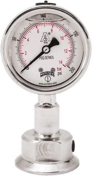 Winters - 2-1/2" Dial, 1-1/2 Thread, 0-200 Scale Range, Pressure Gauge - Lower Connection Mount, Accurate to 1.5% of Scale - Benchmark Tooling