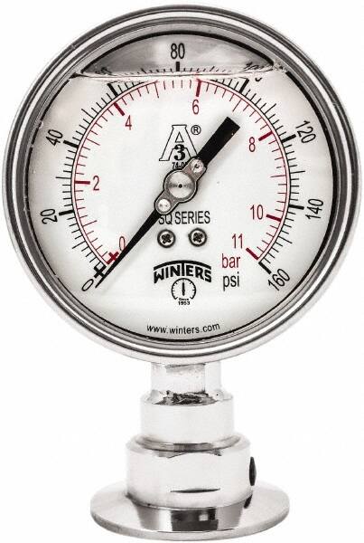 Winters - 4" Dial, 2 Thread, 0-160 Scale Range, Pressure Gauge - Lower Connection Mount, Accurate to 0.01% of Scale - Benchmark Tooling