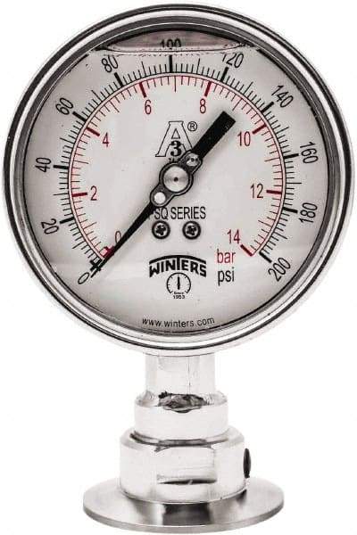 Winters - 4" Dial, 2 Thread, 0-200 Scale Range, Pressure Gauge - Lower Connection Mount, Accurate to 0.01% of Scale - Benchmark Tooling