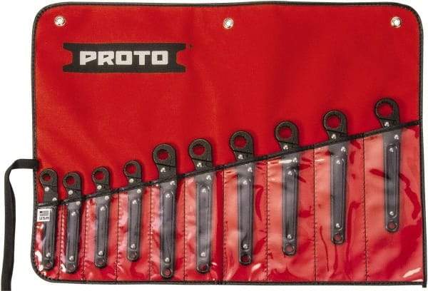 Proto - 10 Piece, 10mm to 19mm, 12 Point Ratcheting Flare Nut Set - Metric Measurement Standard, Black Oxide Finish - Benchmark Tooling