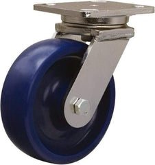 Hamilton - 6" Diam x 2" Wide x 7-1/2" OAH Top Plate Mount Swivel Caster - Polyurethane, 1,000 Lb Capacity, Delrin Bearing, 4 x 5" Plate - Benchmark Tooling