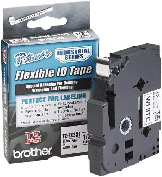 Brother - 1/2" Wide x 314.4" Long, White Plastic/Paper Tape Cassette - For Label Maker - Benchmark Tooling