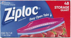 Ziploc - 48 Piece, 1 Quart Capacity, 9.6 Inch Wide x 8-1/2 Inch High, Ziploc Storage Bag - 9 Pack, 1.75 mil Thick, Plastic - Benchmark Tooling