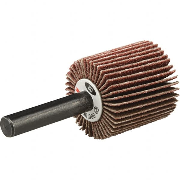 3M - 1-1/2" Diam x 1" Face Width, Fine Aluminum Oxide Coated Mounted Flap Wheel - Mandrel Mount, 120 Grit - Benchmark Tooling