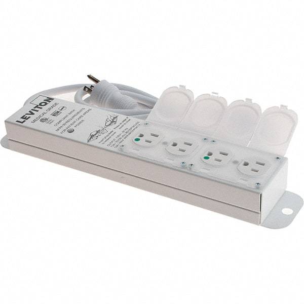 Leviton - 4 Outlets, 125 VAC15 Amps, 7' Cord, Standard Power Outlet Strip - Wall/Surface Mount, 5-20 NEMA Configuration, 1' Strip, UL 60601-1 - Benchmark Tooling