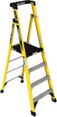 Werner - 4 Steps, 4' High, Type IAA Rating, Fiberglass Step Ladder - 375 Lb Capacity - Benchmark Tooling