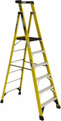 Werner - 6 Steps, 6' High, Type IAA Rating, Fiberglass Step Ladder - 375 Lb Load Capacity, 31-1/4" Base Width - Benchmark Tooling