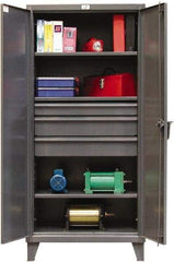 Strong Hold - 3 Shelf 4 Bin Locking Storage Cabinet - Steel, 36" Wide x 24" Deep x 78" High, Dark Gray - Benchmark Tooling