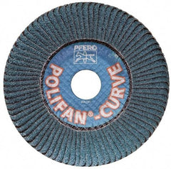 PFERD - 60 Grit, 5" Disc Diam, 5/8-11 Center Hole, Type 27 Ceramic Flap Disc - 12,200 Max RPM, Fiberglass Backing, Arbor Attaching System, Coated - Benchmark Tooling