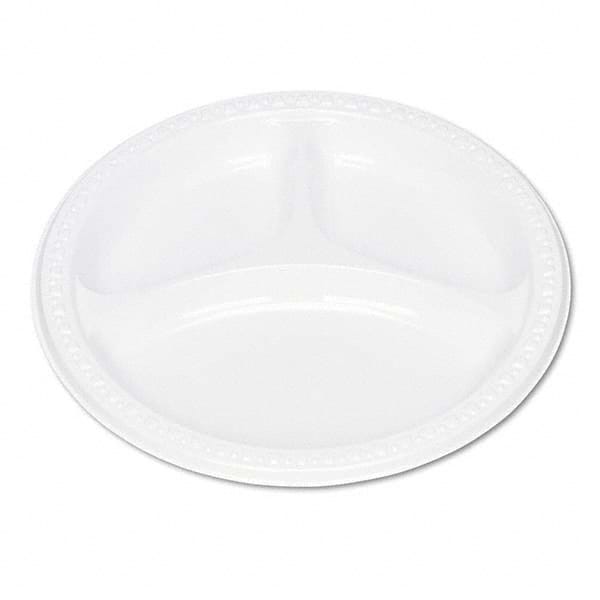 Tablemate Products - Plastic Dinnerware, Compartment Plates, 9" Diam, White, 125/Pack - Benchmark Tooling