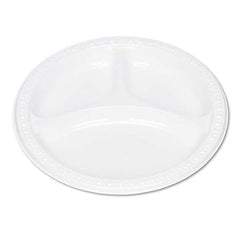 Tablemate Products - Plastic Dinnerware, Compartment Plates, 9" Diam, White, 125/Pack - Benchmark Tooling