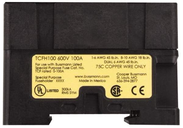 Cooper Bussmann - 1 Pole, 600 VAC/VDC, 100 Amp, DIN Rail Mount Fuse Holder - Compatible with CF, J Class, 1.05 Inch Wide Fuse - Benchmark Tooling