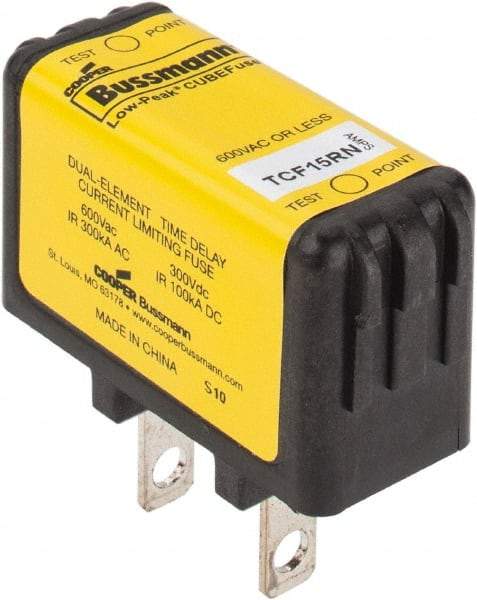 Cooper Bussmann - 300 VDC & 600 VAC, 15 Amp, Time Delay General Purpose Fuse - Plug-in Mount, 47.75mm OAL, 100 at DC, 200 (CSA RMS), 300 (UL RMS) kA Rating - Benchmark Tooling