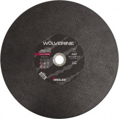 Weiler - 14" 46 Grit Aluminum Oxide Cutoff Wheel - 3/32" Thick, 1" Arbor, 4,400 Max RPM, Use with Chop Saws - Benchmark Tooling