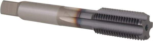 OSG - 9/16-18 UNF 5 Flute TiCN Finish Powdered Metal Straight Flute Machine Tap - Bottoming, Right Hand Thread, 3-19/32" OAL, 1-21/32" Thread Length, H5 Limit, Oversize - Exact Industrial Supply