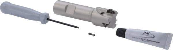 Iscar - 1" Cut Diam, 0.315" Max Depth of Cut, 3/4" Shank Diam, 3.38" OAL, Indexable Square Shoulder Helical End Mill - Weldon Shank, 90° Lead Angle, Through Coolant, Series Helitang - Benchmark Tooling