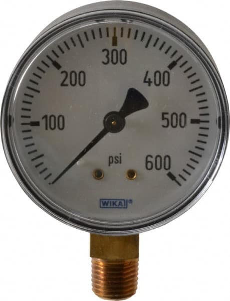 Wika - 2-1/2" Dial, 1/4 Thread, 0-600 Scale Range, Pressure Gauge - Lower Connection Mount, Accurate to 3-2-3% of Scale - Benchmark Tooling