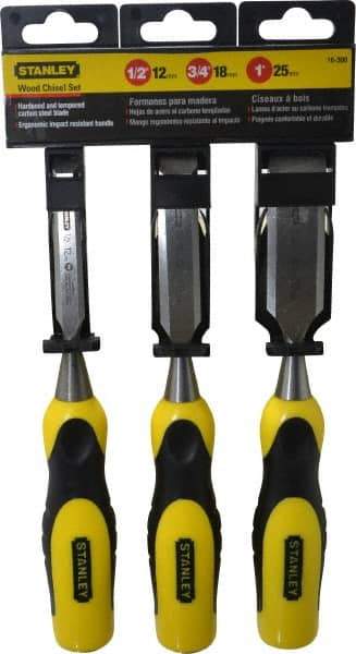 Stanley - 3 Piece Wood Chisel Set - 9" OAL, Bi-Material, Sizes Included 1/2 to 1" - Benchmark Tooling