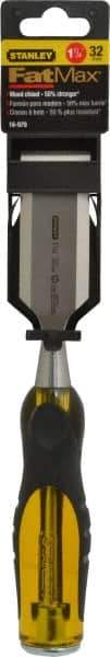 Stanley - 9" OAL x 1-1/4" Blade Width Wood Chisel - 1-1/4" Tip, Acetate & Rubber Grip Handle - Benchmark Tooling