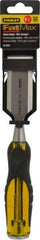 Stanley - 9" OAL x 1-1/4" Blade Width Wood Chisel - 1-1/4" Tip, Acetate & Rubber Grip Handle - Benchmark Tooling